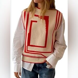 NWT Fiona Jolin Red and Cream Geometric Sweater Vest Sz XS